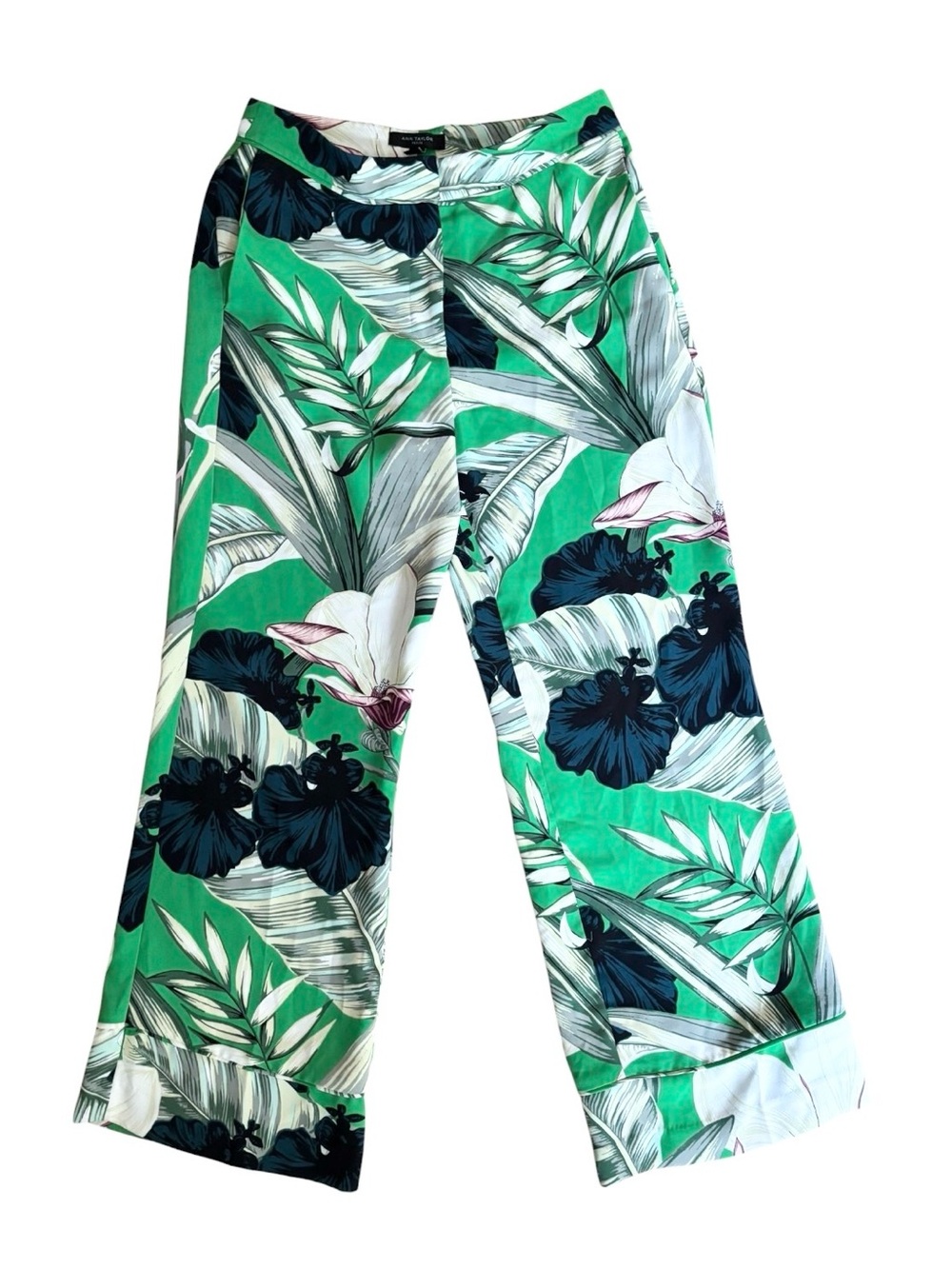 Ann Taylor Tropical Floral Wide Leg Trousers Size 4P Resorts Coastal Nautical - Picture 2 of 8